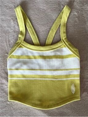 Striped Yellow & White Ribbed Tank Crop Top — Double Strap